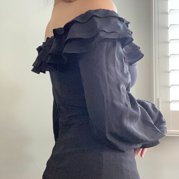 SOLD & Other Stories Ruffle Off Shoulder Midi Mermaid Dress - Picture 3 of 8